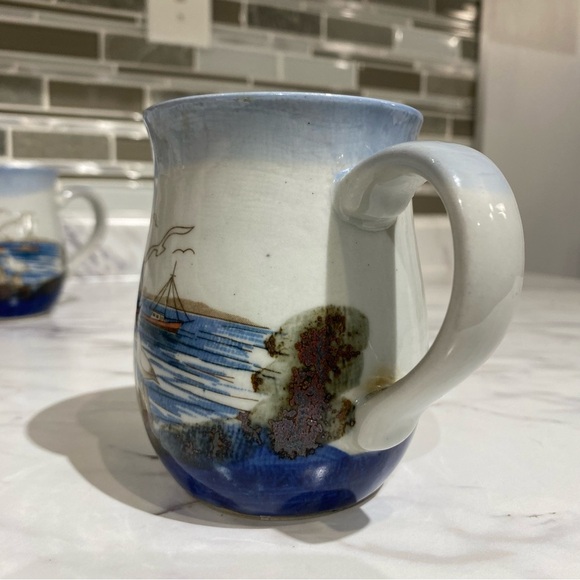 Vintage Stonware mugs ocean themed Seagulls boats marina - Picture 4 of 13